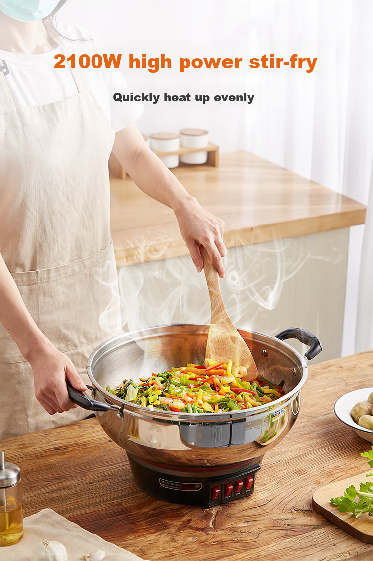 PESKOE Multi-Functional Electric Steamer Pot, 32CM Electric Cooker, Thickened Wok And Cooking Pot, Electric Hot Pot MLG3-32 with Steamer Basket 6