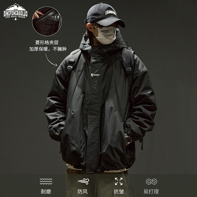 Dingfengbaoluo Casual Cotton Jacket for Men, Autumn And Winter Windproof Warm Thickened Padded Coat, Versatile Cotton Outerwear DFM19 Black 2XL