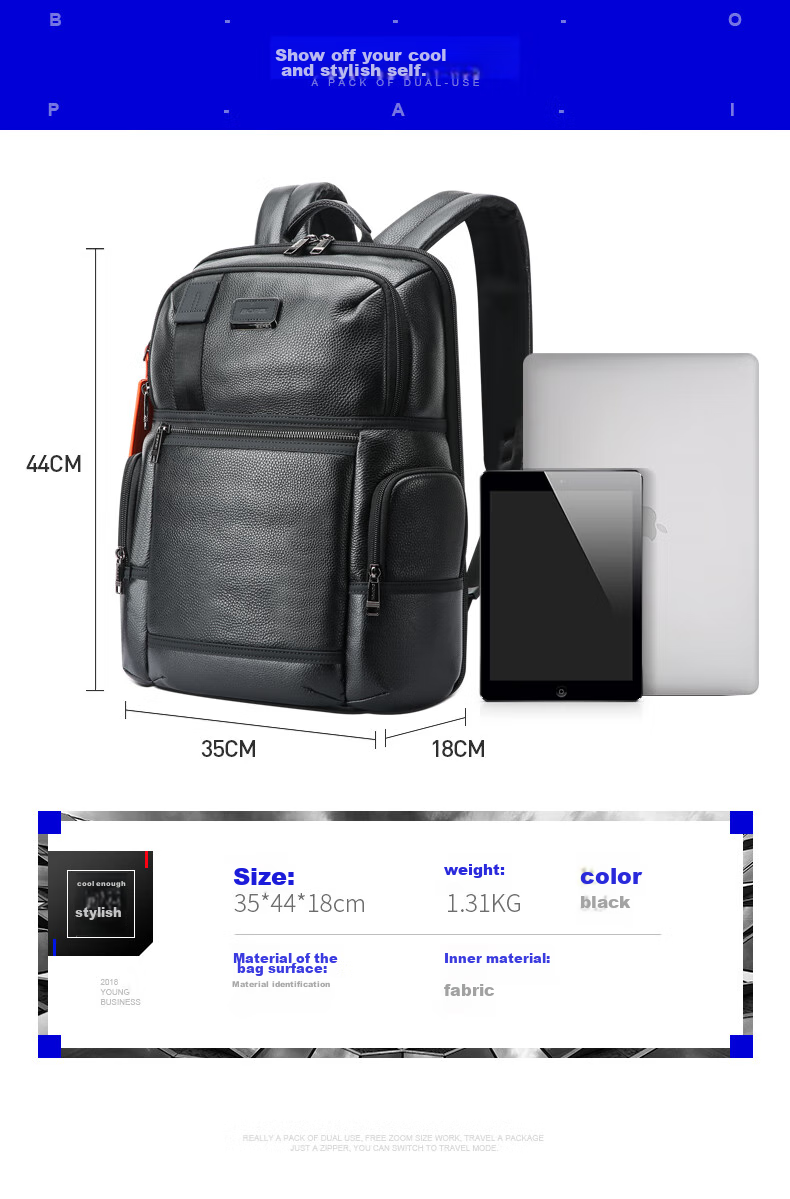Bopai Leather Business Backpack for Men, 16-Inch Laptop Bag, Travel Bookbag, Gift for Me 15
