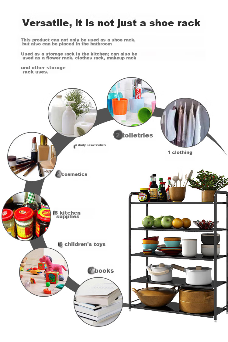 Anerya Foldable Iron Shoe Rack, Multi-Layer Shoe Cabinet for Entryway, Space-Saving Storage Shelf for Home Use, 5 Tiers, 70cm 3