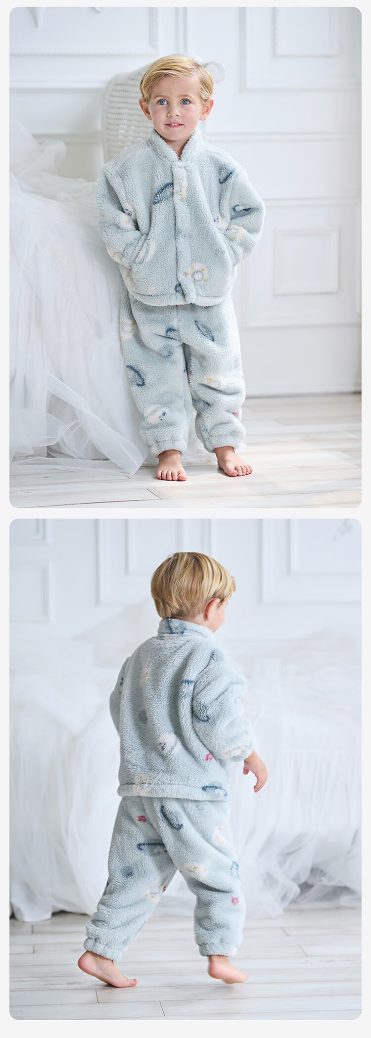 DAVE & BELLA Boys' Homewear Set Girls' Winter Pajamas Children's Warm Two-Piece Set 1