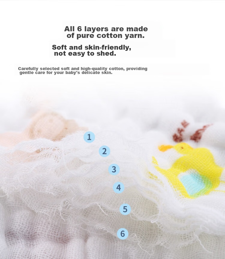 Aibaoshi Baby Drool Bib, Pure Cotton Gauze, Six-Layer Newborn Face Towel, Washable Gauze Handkerchief Bib, 5-Pack, S201 9