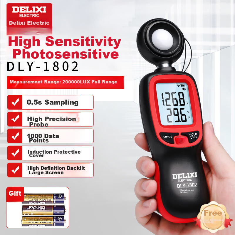 DELIXI ELECTRIC Illuminance Meter, Light Measurement Instrument, High-Precision Luminous Flux Tester, Brightness Meter, Light Meter, Measuring Device, Illuminometer