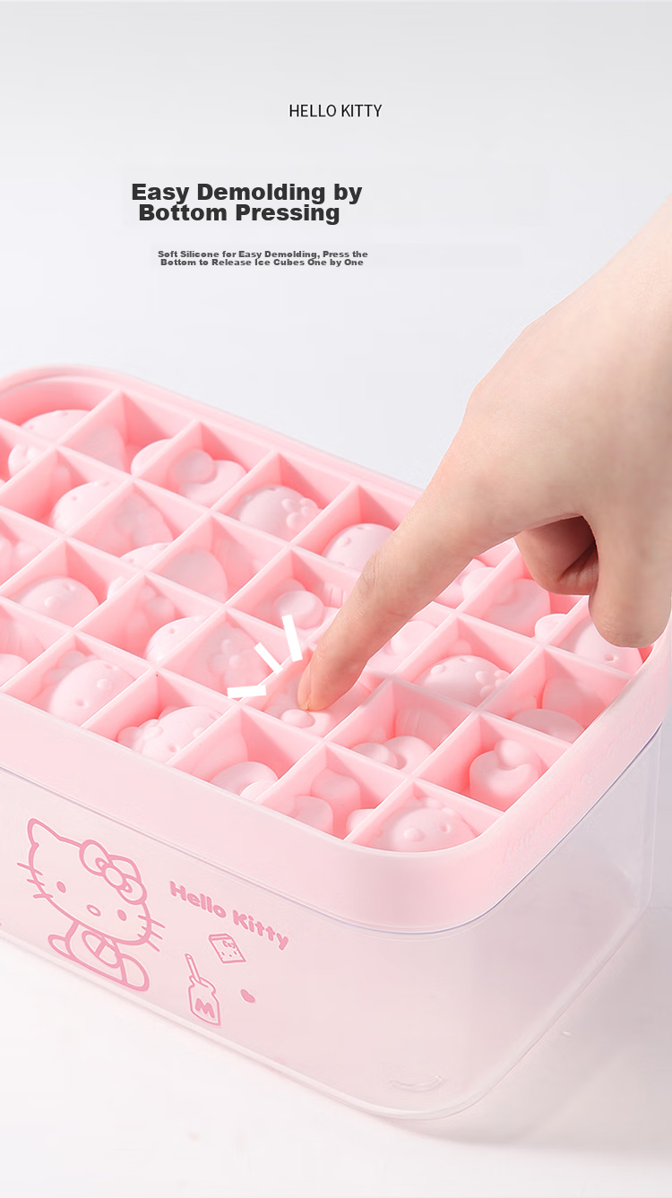Xuechu Ice Cube Mold, HELLOKITTY Cartoon Silicone Ice Maker, with Lid, Food Storage Container, Ice Cream Mold 6