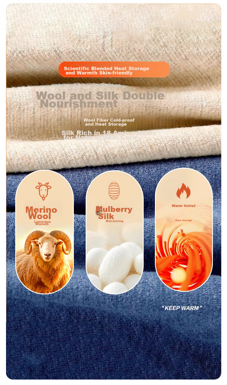 LangSha Men's Thermal Underwear, 2026 Autumn And Winter New Product, Warm Pants, Seamless Wool Silk 7A Antibacterial Base Layer Thin German Wool Pants 7
