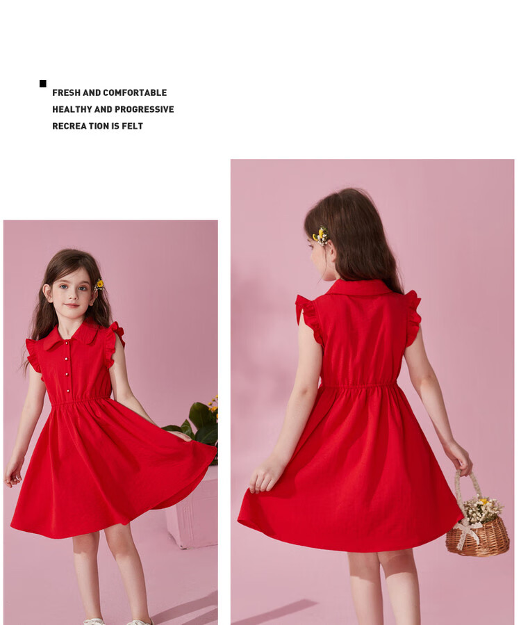 ASK JUNIOR Girls' Summer Dress, Sleeveless Children's Ruffle Trim Thin Shirt Collar Vacation Princess Dress 11