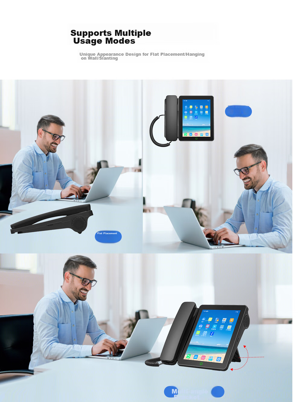 Yijiatong Android Smart Large Screen Recording Telephone 7S, Landline Network SIP Dual-Mode Desk Phone, Video Calls Multi-Level Corporate Contact List, Executive Enterprise Front Desk 5