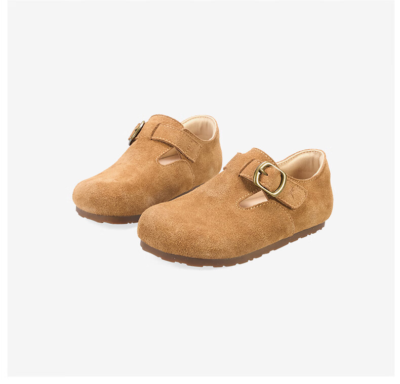 RED DRAGONFLY Children's Autumn Shoes, Boys And Girls Flats, Soft-Soled Birkenstock-Style Shoes, Small Leather Shoes, Q51BPPF406, Khaki Color, Size 32 11