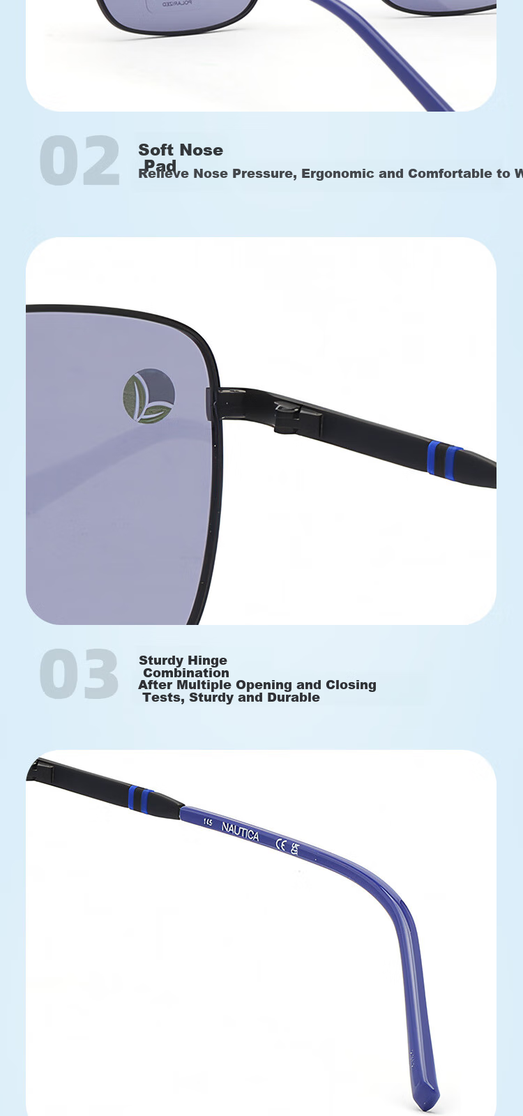 NAUTICA Polarized Aviator Trendy Fashion Men's Driving Sunglasses N5000SLB 005-Blue Purple 8