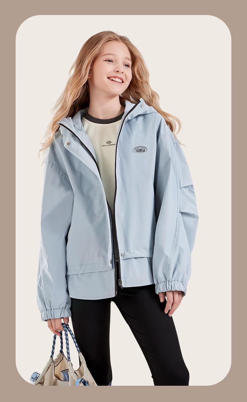Hello Kitty Girls' Jacket Spring And Autumn Hooded Windbreaker for Older Children Outdoor Sports Outerwear Children's Clothing H013 Iceland Blue 170 12