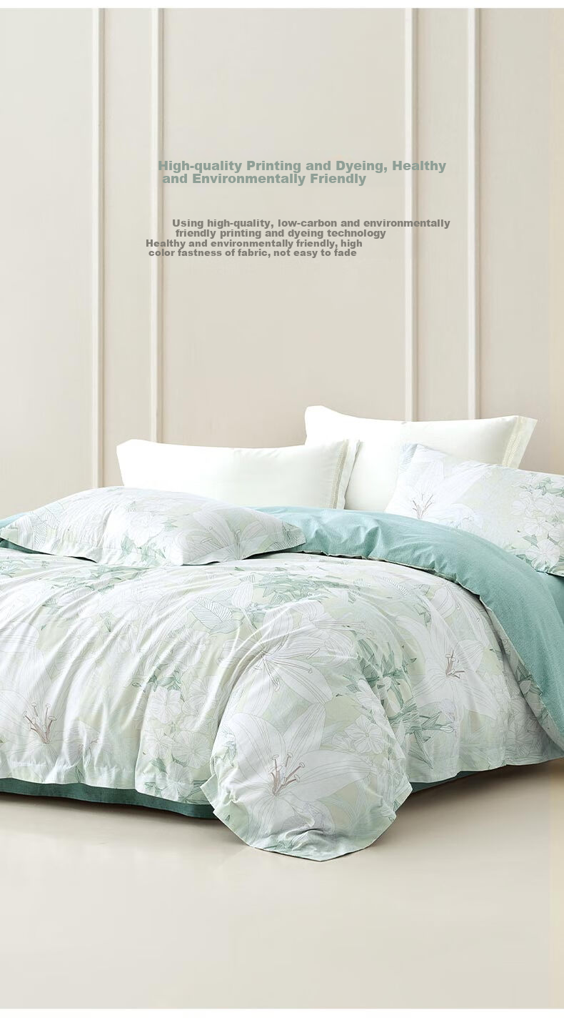 LUOLAI Home Textiles, Pure Cotton Bedding Set of Four Pieces, Fitted Sheet Style, All-Cotton Duvet Cover, Yellow, 200*230 7