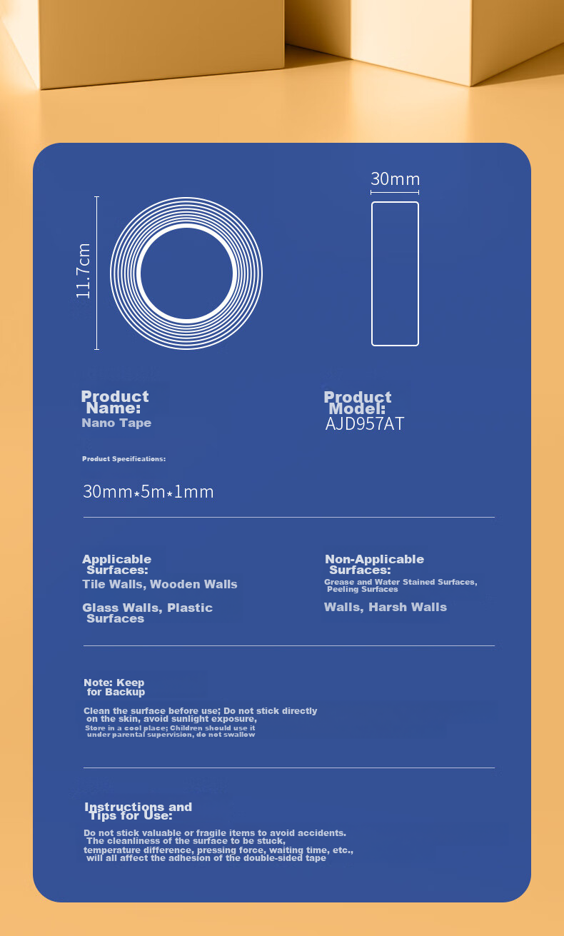 M&G Stationery Invisible Nano Double-Sided Tape, 30mm*5m*1mm, Bubble Case Style with Non-Stick Sides, for Home And Car Use, Poster Spring Festival Couplets Adhesive Fixing Sticker AJD957AT 17