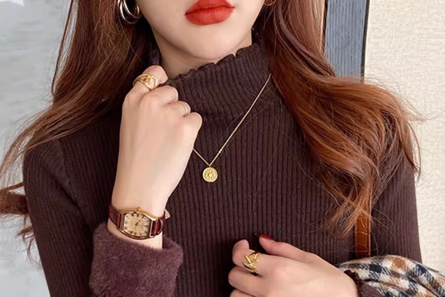 YUZHAOLIN Half Turtleneck Fleece Lined Ruffled Edge Sweater Women Autumn Winter Thickened Knitwear Warm Top 8