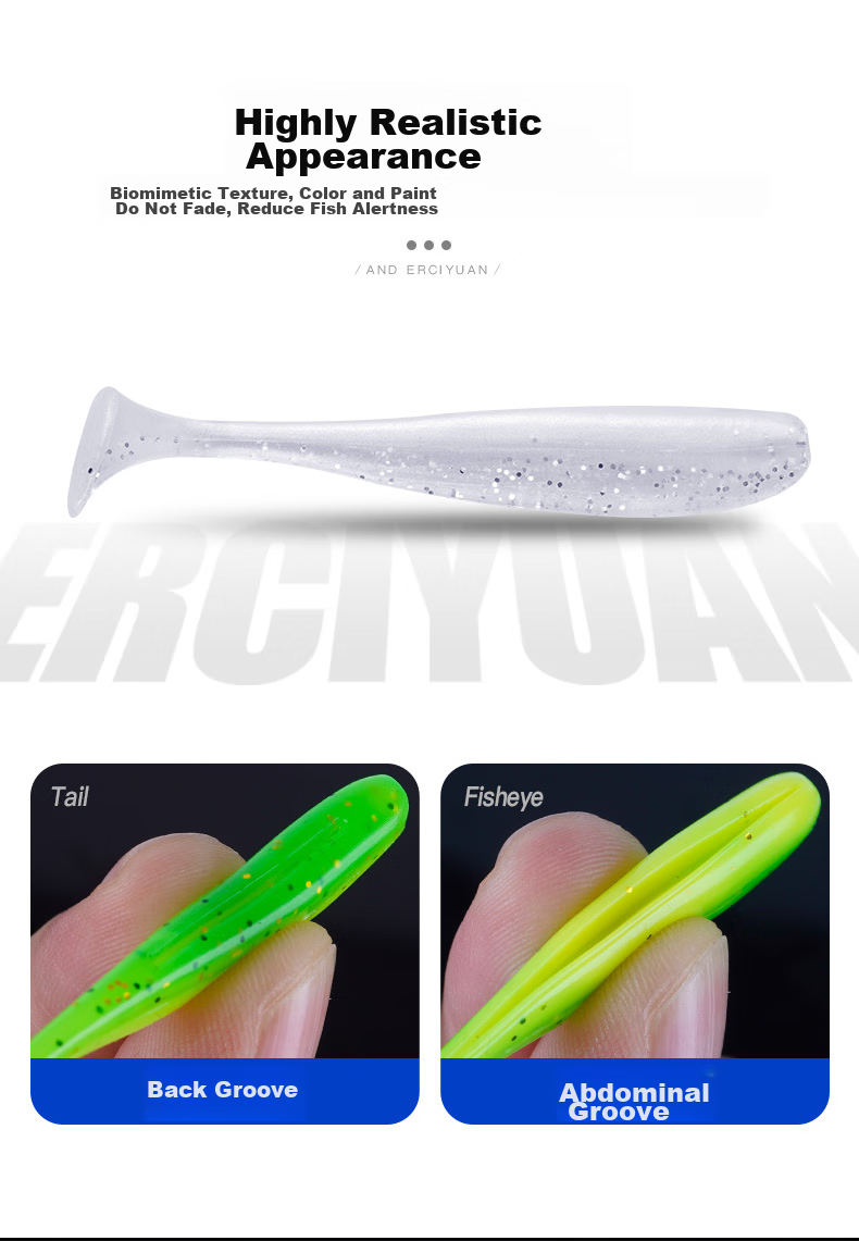 Erciyuan Lure T-Tail Single-Tail Soft Bait Freshwater Lure Artificial Bait Bionic Imitation Bait for Bass, Mandarin Fish And Topmouth Culter 5.5cm Threaded Pink T-Tail (20 Pieces/bag) 4