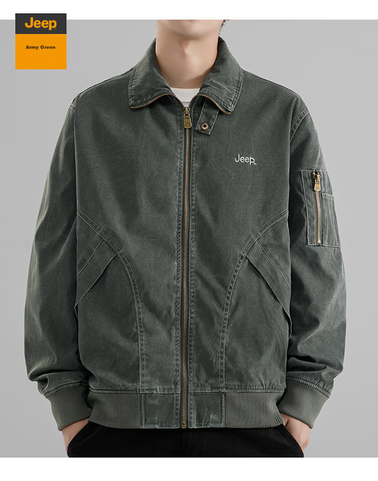 JEEP Men's Jacket, Spring And Autumn Casual Loose Workwear Lapel Coat, Black, 2XL 20