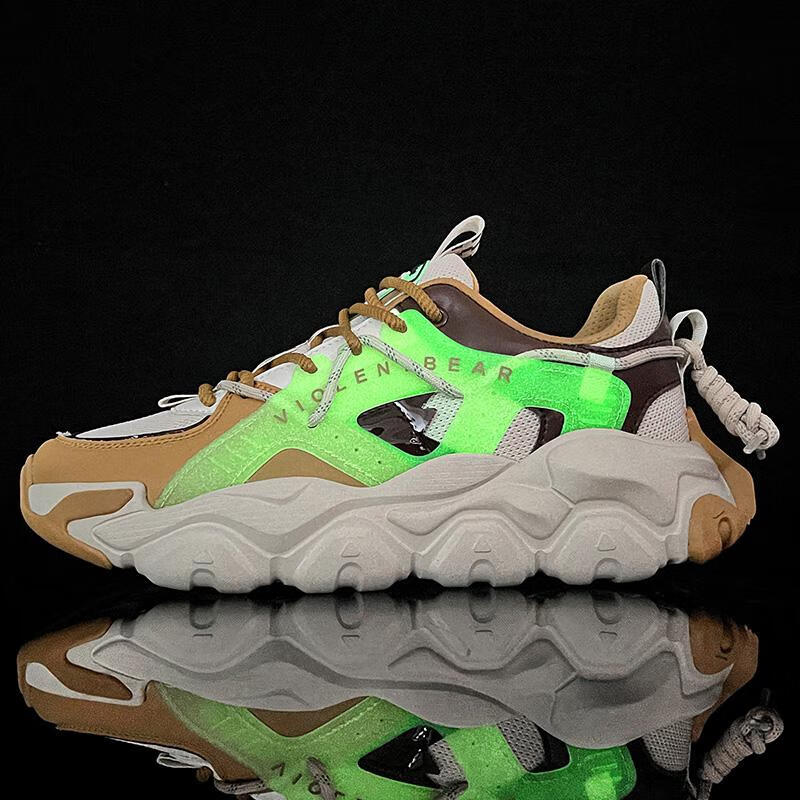 VIOLENTBEAR Men's Sneakers, Sports Shoes for Spring And Summer, Mesh Breathable Dad Shoes, Non-Slip Couple Shoes, White And Green [Luminous Version], Size 40 24