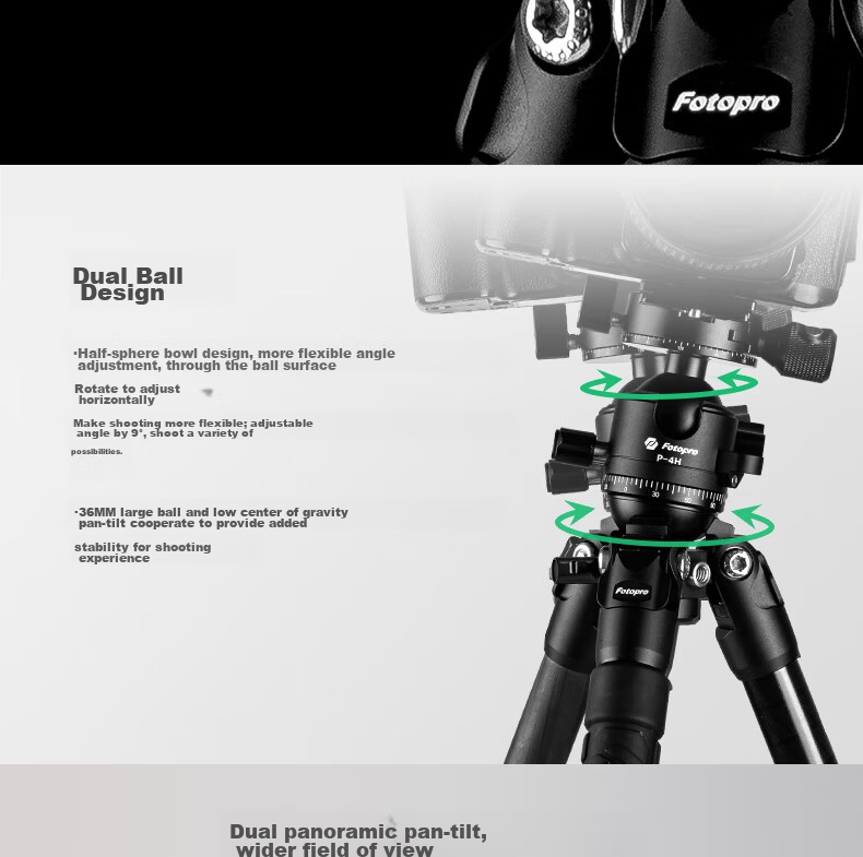 Fotopro P-4+P 4H+P Low-Angle Shooting, Dual Panoramic Ball Head, Digital Camera Photography And Videography Carbon Fiber Tripod 6