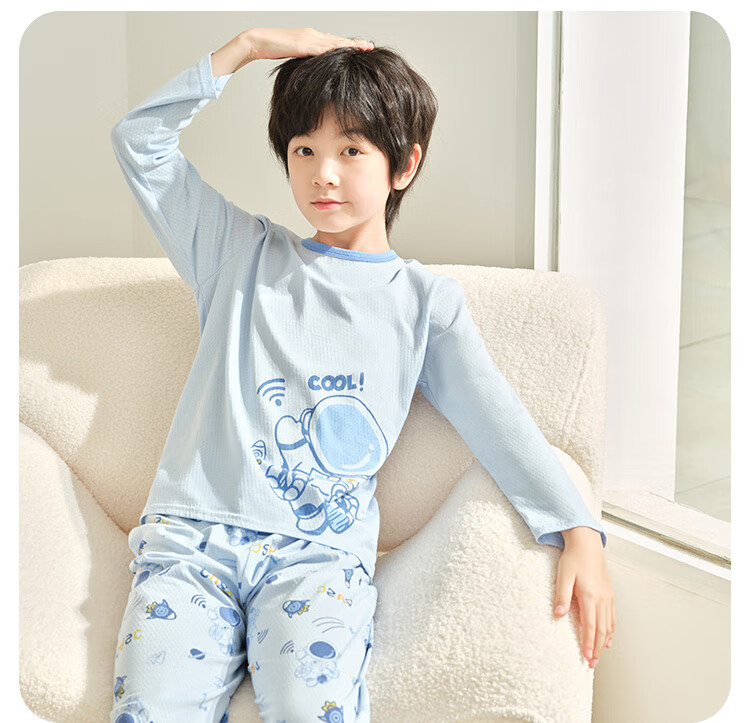Hodo Kids Children's Pajamas Boys and Girls Cotton Long Sleeve Long Pants Set Spring Summer Pullover Air Conditioning Suit H031-5 150 15