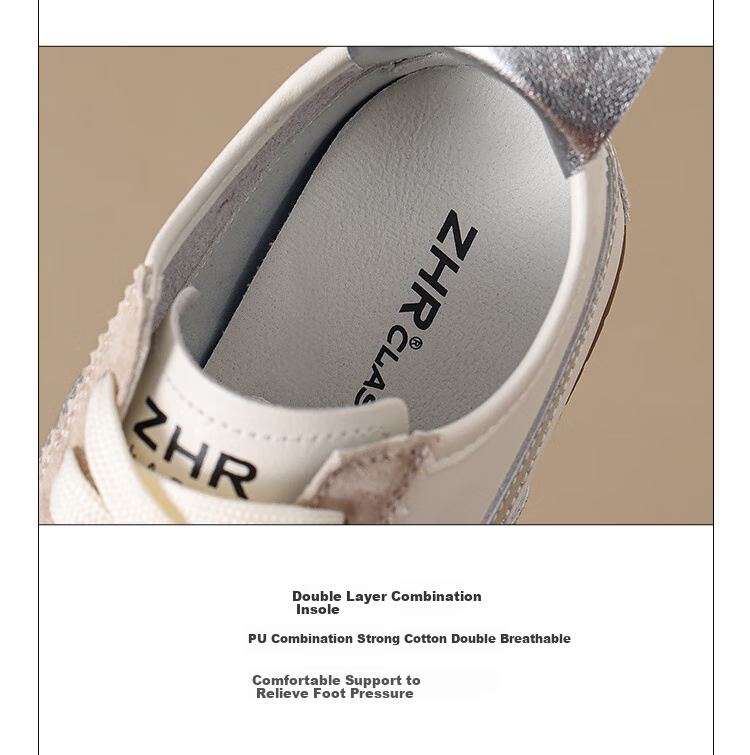 ZHR Ballet Flats for Women, Versatile Lightweight Sports Shoes, Comfortable Flat Casual Shoes, Thin-Soled Genuine Leather Forrest Gump White Sneakers 6