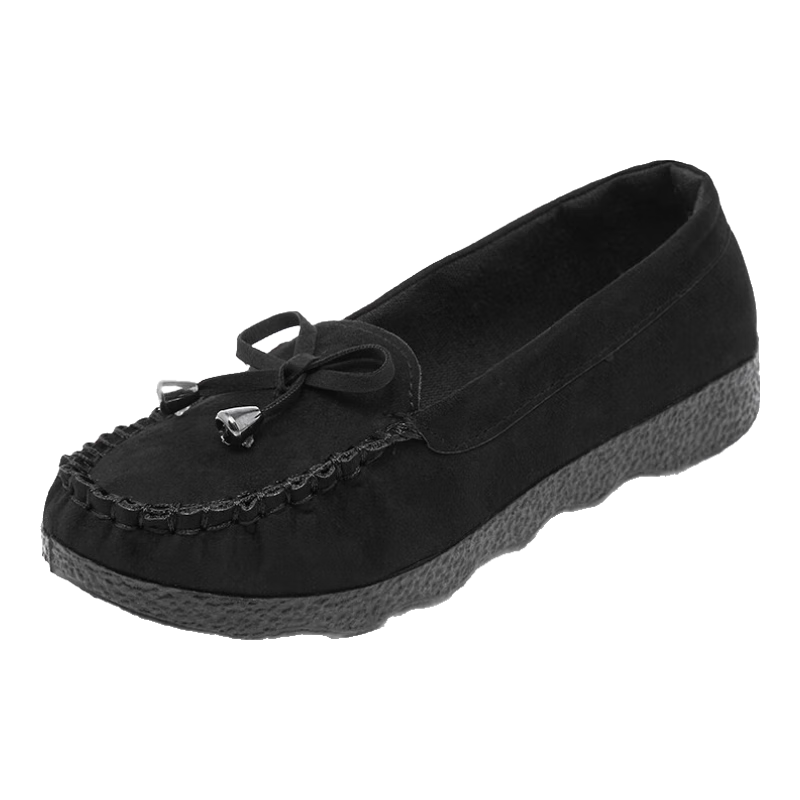 Weizhi Old Beijing Cloth Shoes for Women with Bow Tie, Versatile Black Work Shoes, Casual Shoes, Mom Shoes WZ1020 Size 36