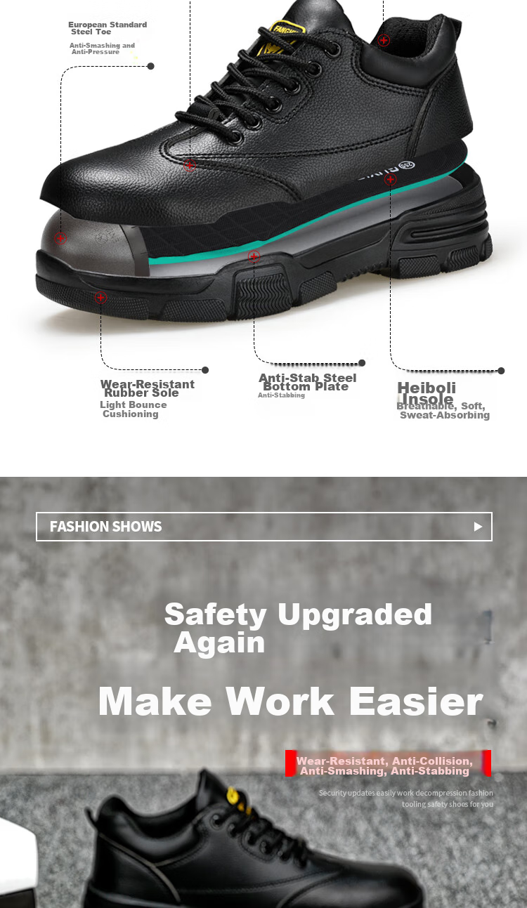 JUNBU Safety Shoes for Men, Summer Breathable Steel Toe Cap, Anti-Smashing And Puncture-Resistant, Lightweight Construction Site Work Boots 1020D Size 43 3