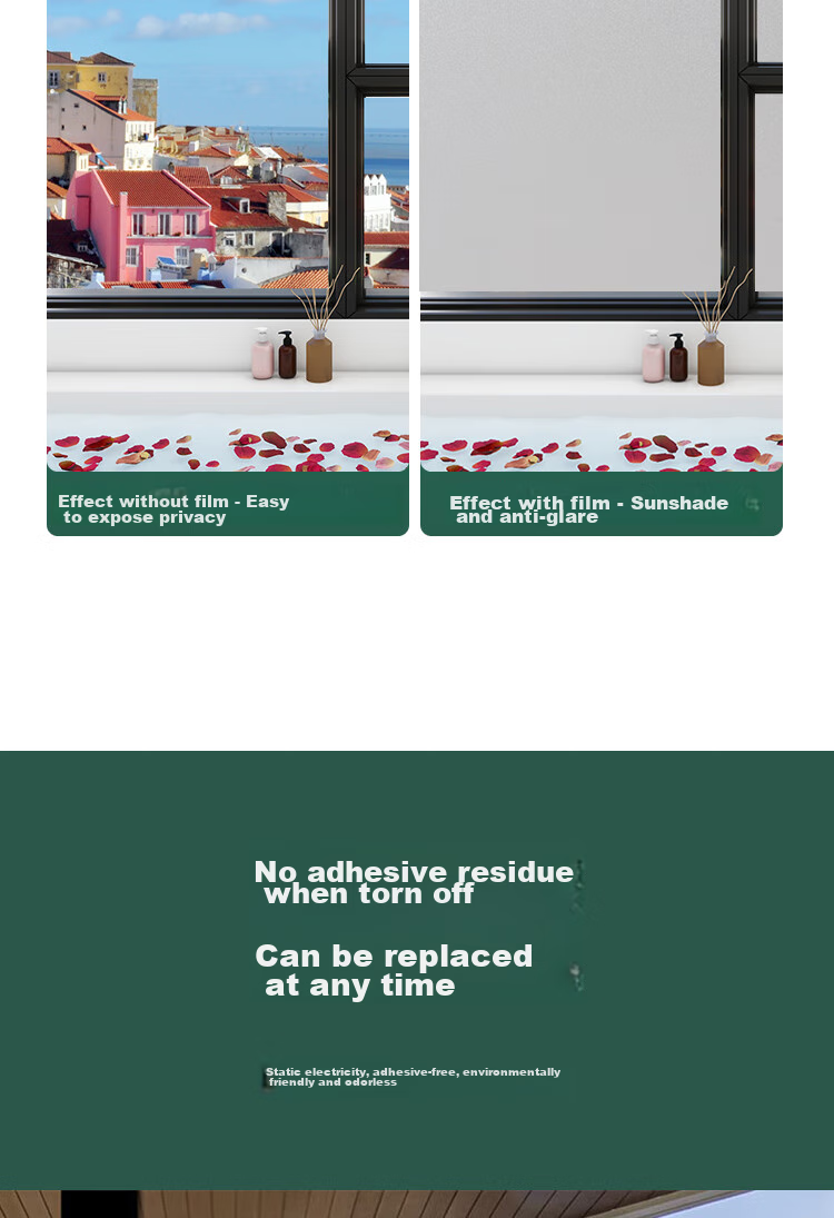 Qinghua Static Cling Frosted Glass Film, Window Privacy Film, Bathroom Glass Privacy Sticker, Opaque, 90*200cm 8