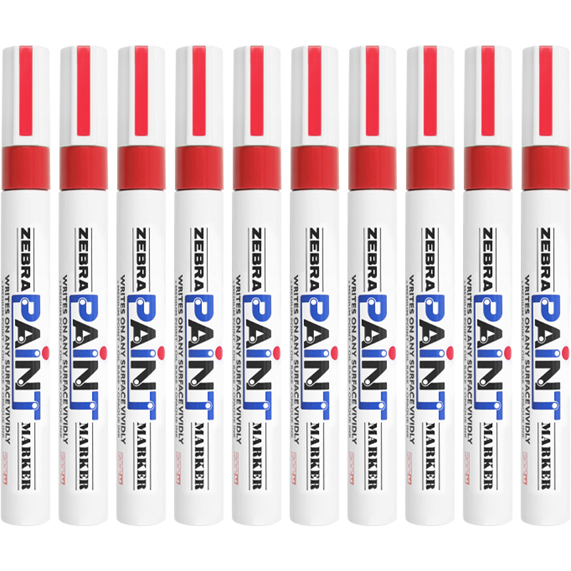ZEBRA Paint Marker, Oil-Based Permanent Marker, Large Logistics Pen Signature Pen/Marker, PAINT-MOP, Red, Pack of 10