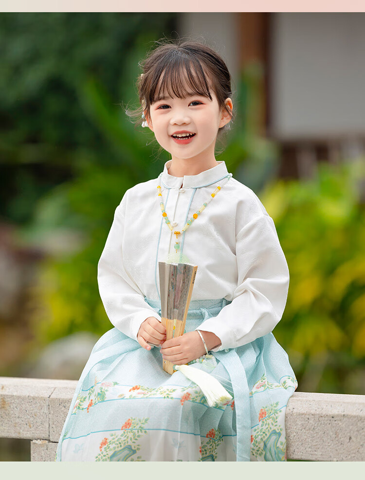 Menghu Yueqing Mountain Hanfu Girls' Spring New Style Children's Chinese-Style Ancient Costume Ming Dynasty Horse-Face Skirt Set, Pink Horse-Face Skirt, Size 100 15