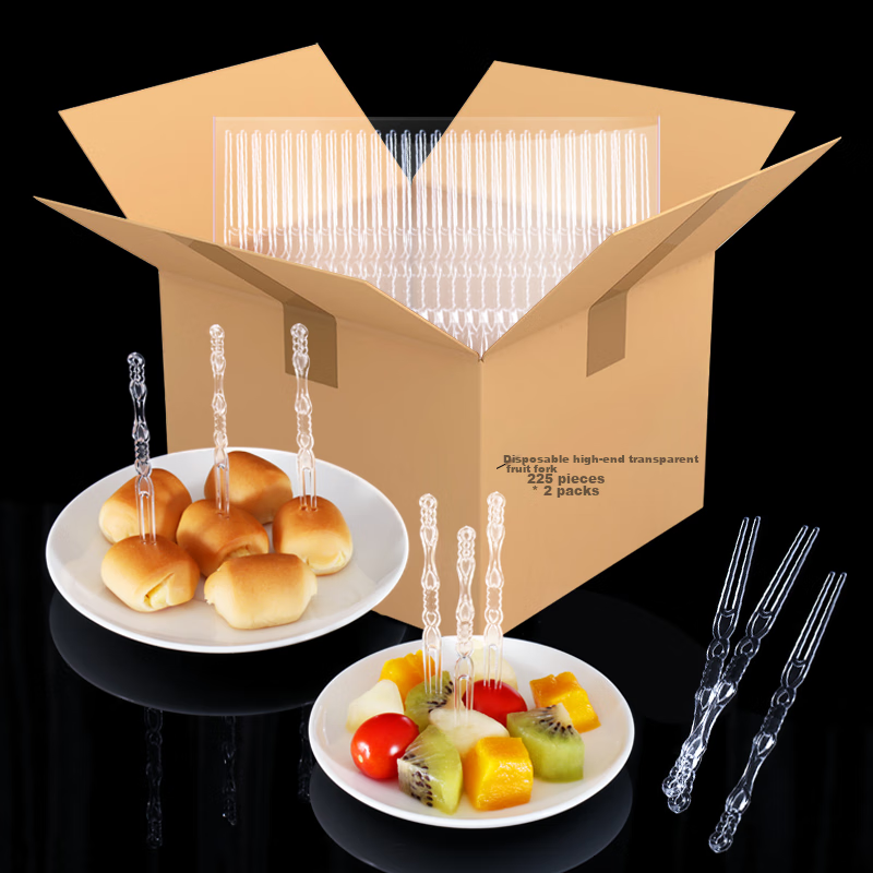 Fangcaodi Disposable Fruit Forks, 500 Pieces, Mid-Autumn Festival Mooncake Forks, Cake Dessert Forks, Snack Forks, Two-Prong Forks, Thickened Transparent Forks