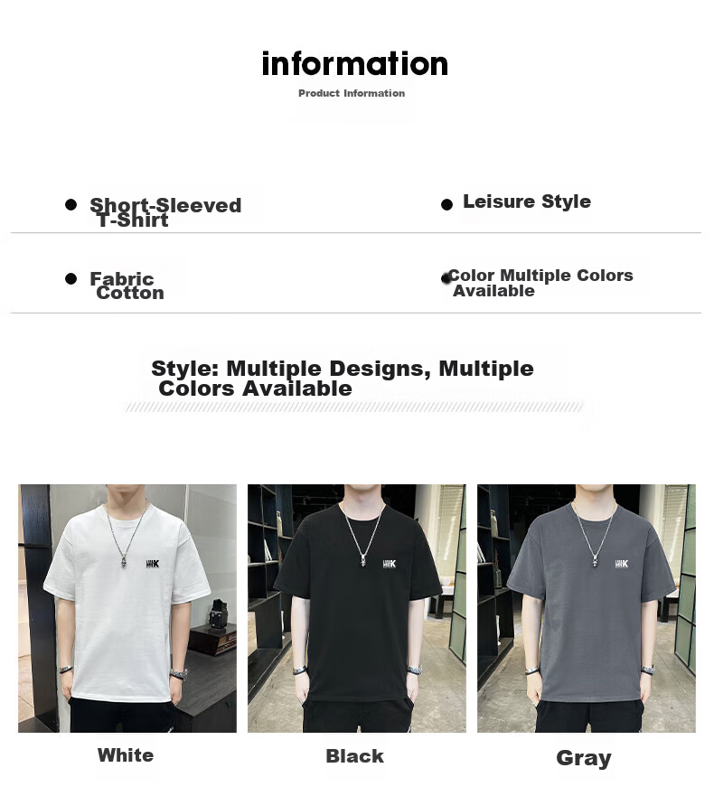 Huili Short-Sleeve Men's Summer Trendy Versatile Round Neck Sports T-Shirt, Comfortable Breathable Undershirt for Me 7