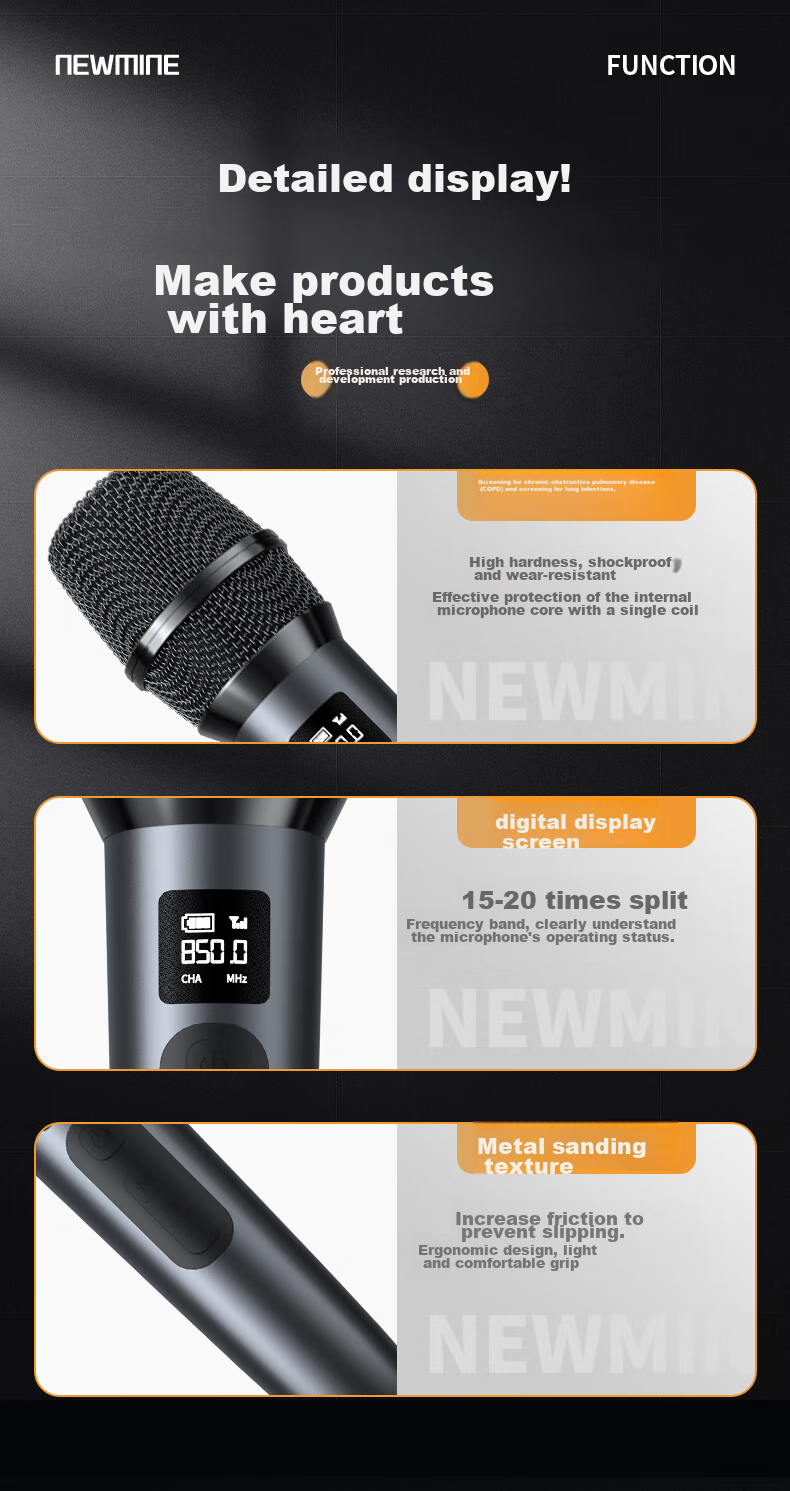 Newmine MC107 Wireless Microphone, Home KTV Singing, Hosting, Lecturing, Karaoke, Conference Speaker, Amplifier, FM Tunable, Universal Microphone, Single Mic 15