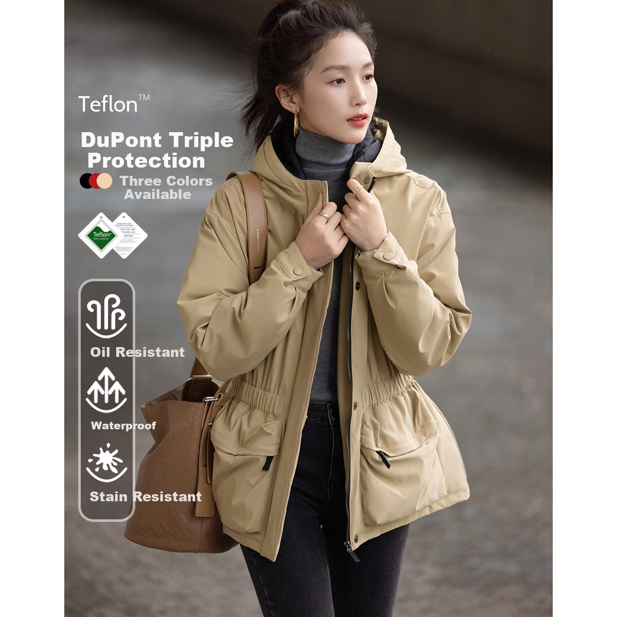Dme [Black Technology Triple-Protection Battle Robe] Winter Outdoor Lightweight Sports Cotton Jacket with Hood, Elastic Waistband, Color-Block Women's Cotton Coat