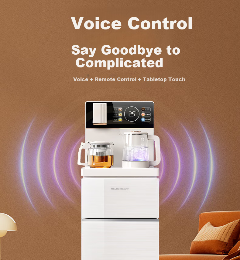 MeiLing Smart Voice Tea Bar Machine for Home Use with Touch Control Color Screen, Office Standing Water Dispenser with Anti-Overflow Electric Kettle, Large Bottom Water Tank MY-M611 Small Fountain 2.0 10