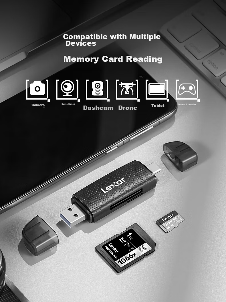 Lexar USB3.2 Card Reader TF/SD Dual-Port USB/Type C Dual-Port Memory Card Reader for DJI Drone And Action Camera, Compatible with Apple IPhone 17 And Computers 11