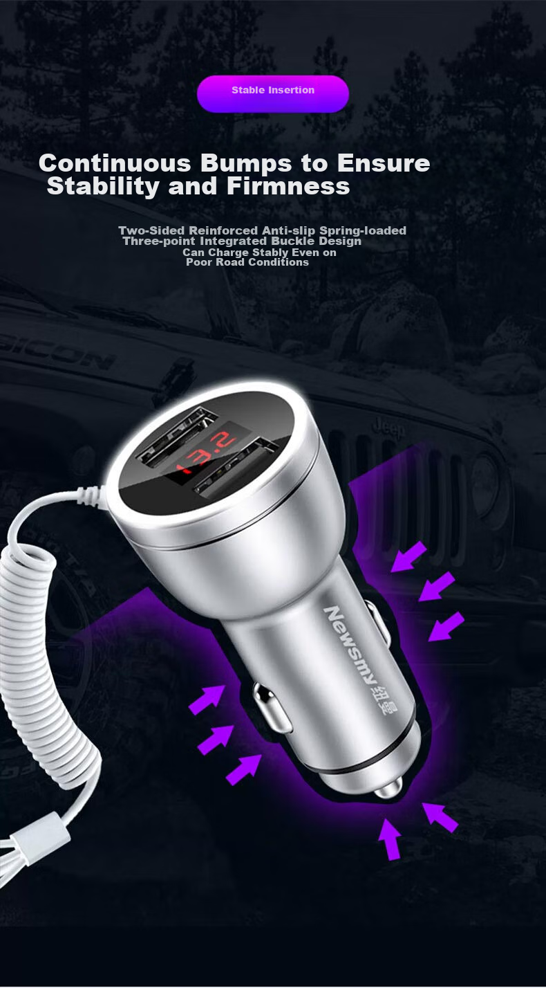 Newsmy Car Charger, Fast Charging Cigarette Lighter, Car Power Converter Plug with Three-Way Cable, Car Charger 14