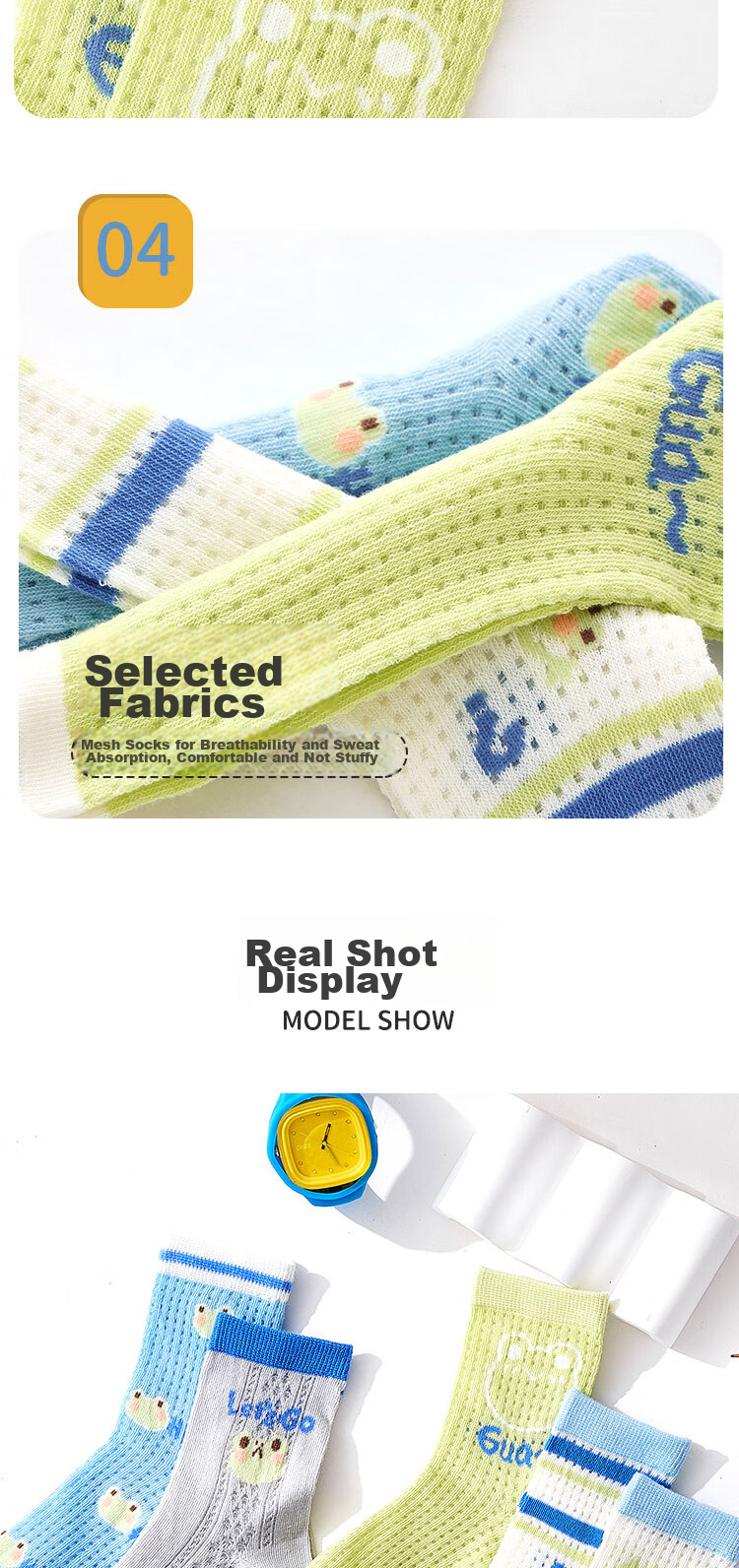 MiiOW Children's Socks for Boys, Summer Thin Breathable Mesh Socks, Boys' Thin Mid-Calf Cotton Casual Socks 11