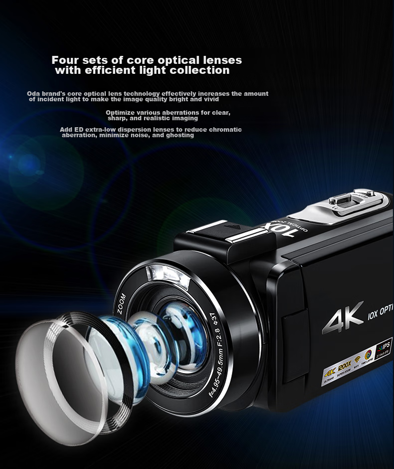 ORDRO AC7 4K HD Camera Professional Live Streaming Camera Digital DV Recorder, 10x Optical Zoom Vlog Short Video Home Travel Conference All-In Recording Device 9