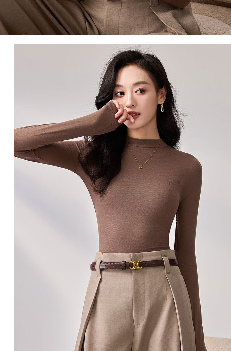LangSha Spring And Autumn Modal Solid Color Low-Collar Base Shirt for Women, Slim-Fit Thin Inner Layer Long-Sleeve Slimming Stylish Top 22