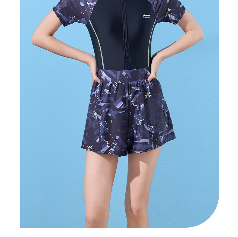 Li-Ning Women's Swimsuit, Fashionable One-Piece Boyleg Casual High-Waist Slimming High-Elastic Breathable Hot Spring Swimwear, 501 Black Floral Pattern, Size L 21