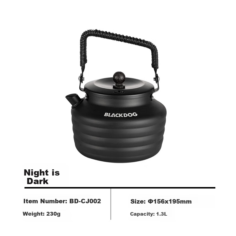 Black Dog Camping Kettle, All-Aluminum Tea Pot for Outdoor Cooking, Portable Stove for Boiling Water, Night Black