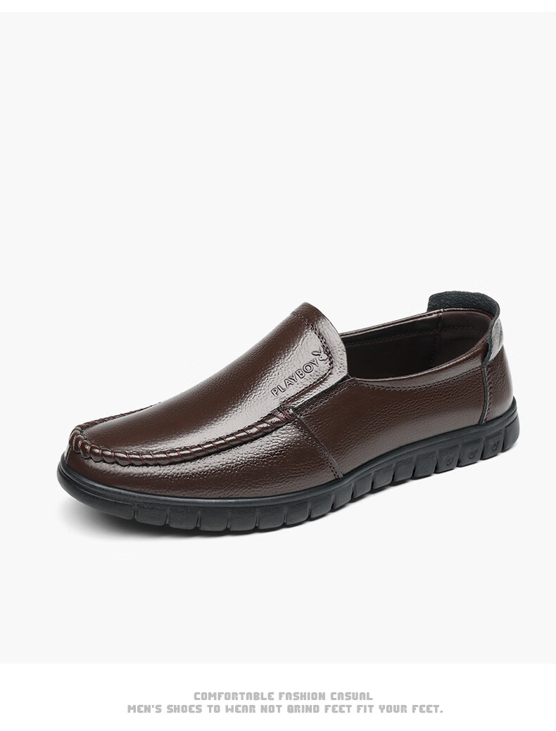 PLAYBOY Men's Shoes, Spring And Autumn New Style, Middle-Aged And Elderly Dad Shoes, Slip-On Men's Shoes, Business Casual Leather Shoes, Black, Size 45 16