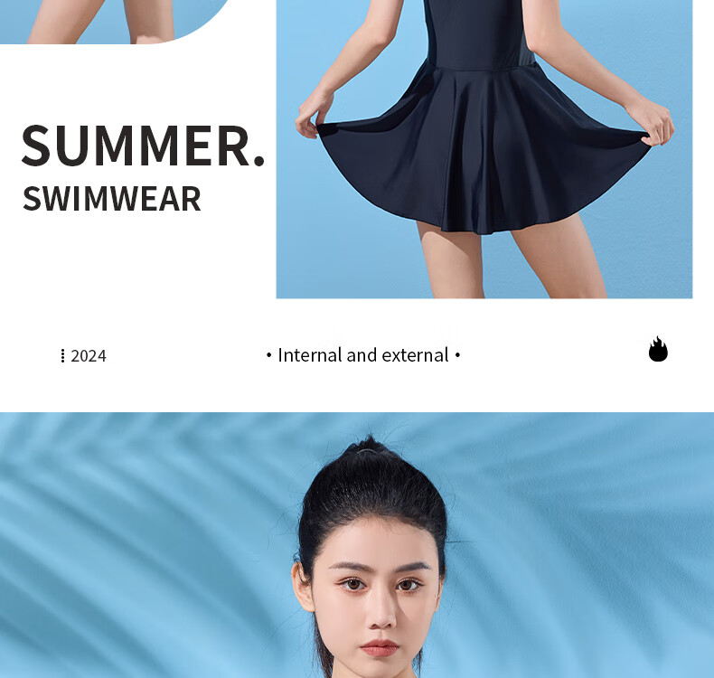 Li-Ning One-Piece Swimsuit for Women, Dress Style, Boyshort, Body-Shaping, Waist-Slimming, Conservative, Meat-Covering, Hot Spring Resort Swimwear, 476 Black, Size M 17