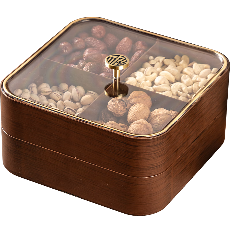 CAIZHI Dried Fruit Tray, Fruit Plate, Living Room Wood-Like Nut Snack Box, Candy Storage Container, Four-Grid Fruit Tray, Double-Layer CZ6241