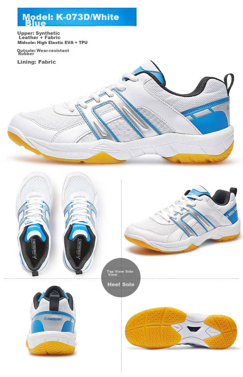 KAWASAKI Badminton Shoes for Men And Women, Durable Breathable Professional Competition Training Sports Shoes K-073D White Blue 35 10