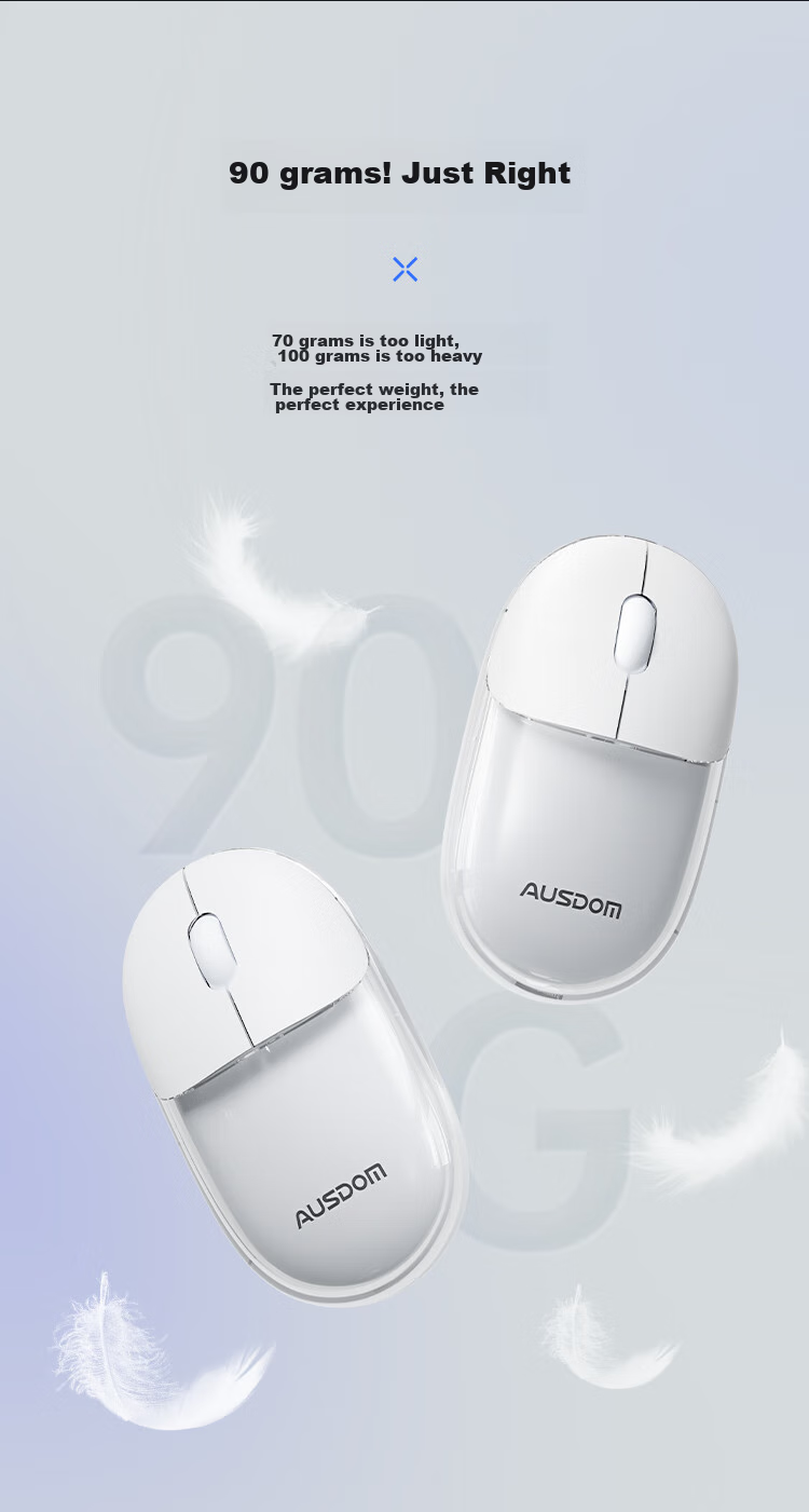 AUSDOM F01 Mouse, Bluetooth Wireless 2.4G Dual-Mode Transparent Mouse, for Home And Office Use, Rechargeable, Computer Laptop Silent White Light, High Aesthetic Value for Women, G04 Recommended Crystal White 8