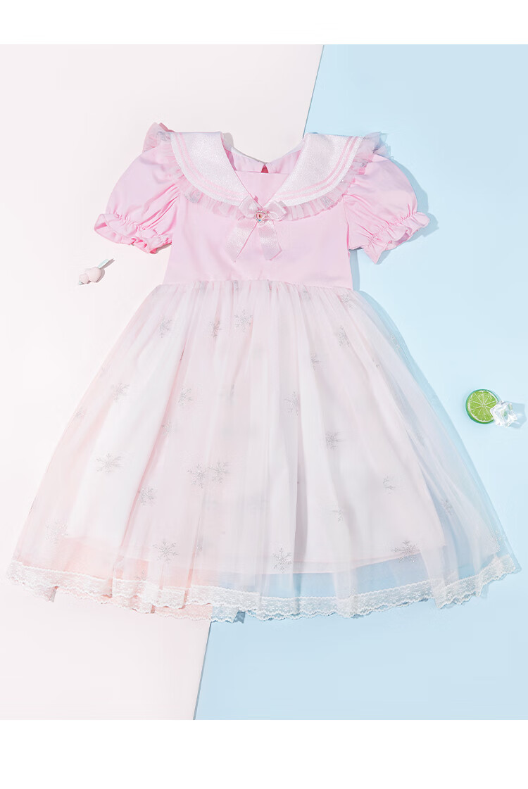 Disney Girls Dress Holiday Gift Summer Girl Dress Navy Collar Tulle Skirt Elsa Princess Dress Pink Size 110 6