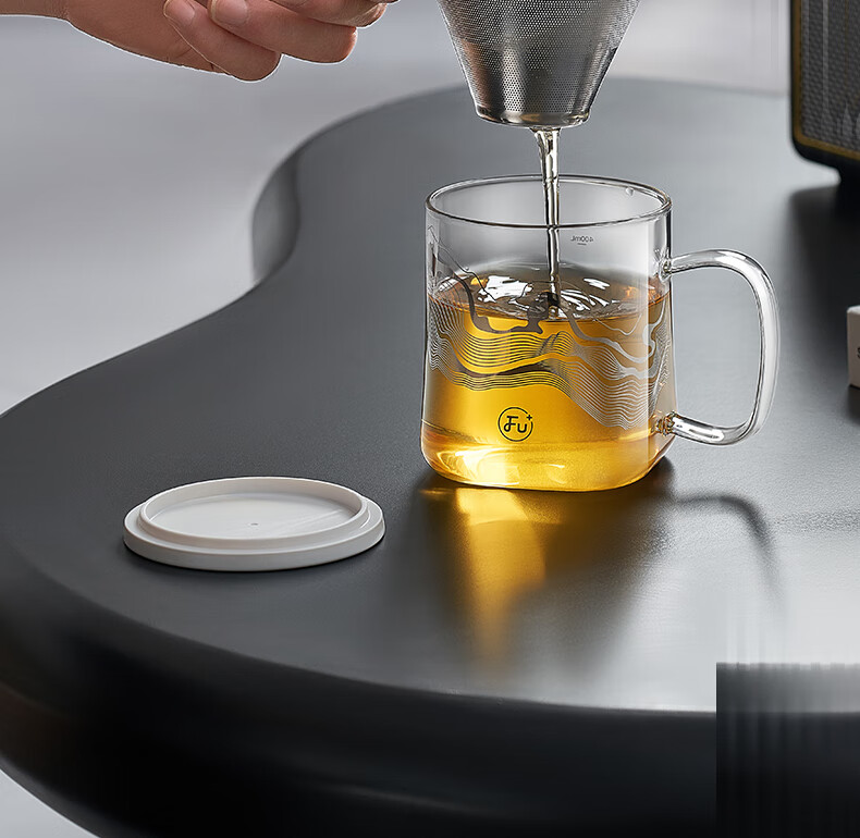 FU High Borosilicate Glass Tea Cup with Lid, Tea Infuser, Personal Use, Premium Men's Tea Drinking Cup 4