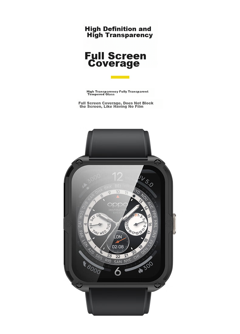 KMaxAI Compatible with OPPO Watch 4 Pro Protective Film + Hard Case, Integrated Full Protection Cover for Watch Face + Screen Protector, Anti-Scratch, Anti-Fingerprint, Shockproof Tempered Glass Film, Black 7