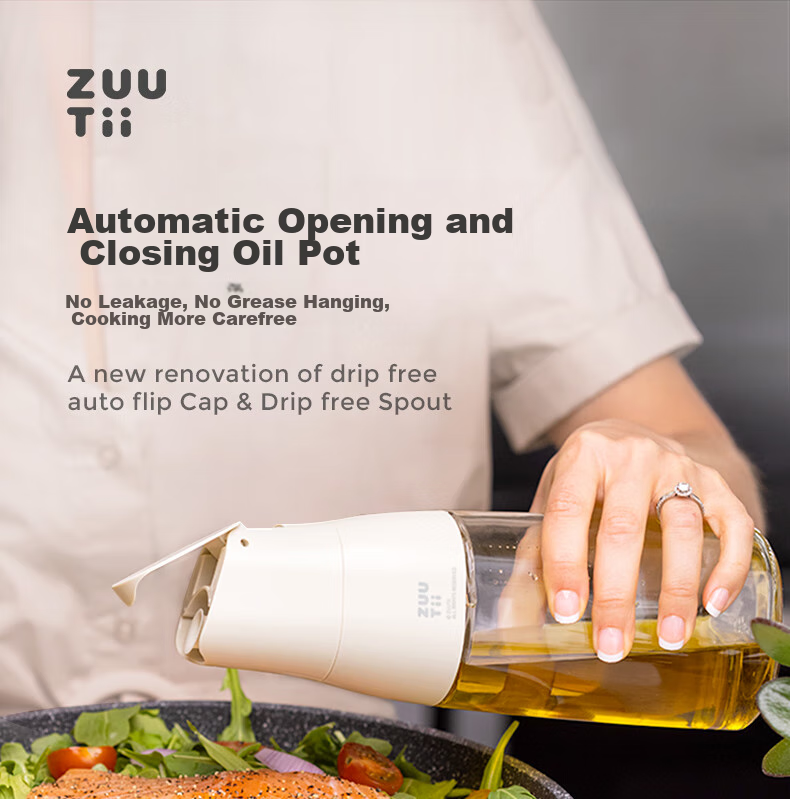 Zuutii Canadian Oil Bottle, Kitchen Household Automatic Opening And Closing Glass Jar, Seasoning Leak-Proof Gravity Vinegar Soy Sauce Bottle, Cold Smoke Ash 2