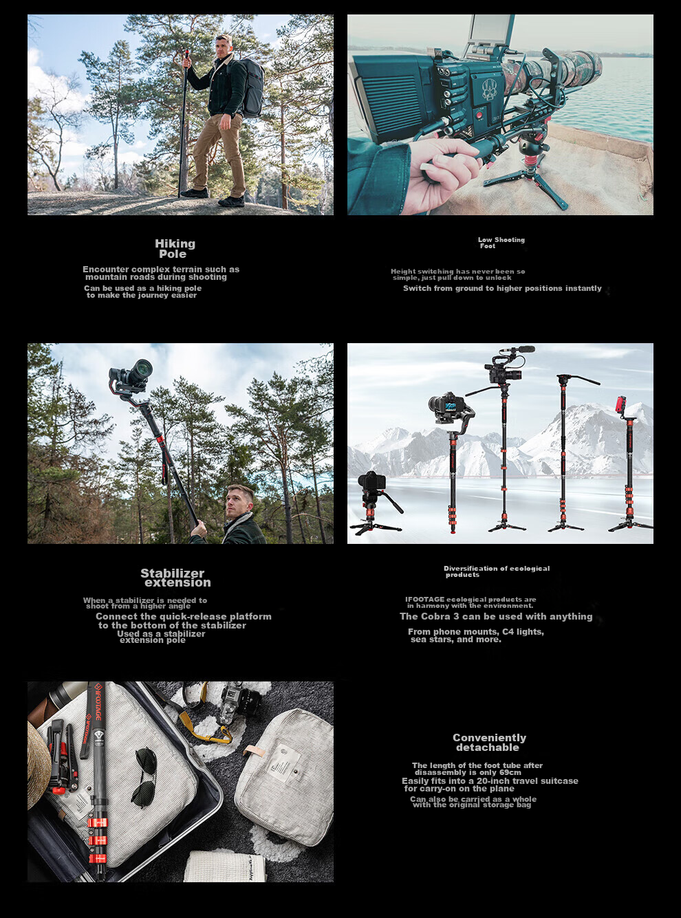 IFOOTAGE C180F-P Carbon Fiber Monopod, Foot-Operated Unlocking, Professional Photography And Videography Tripod, DSLR Camera And Camcorder Hydraulic Damping Ball Head Monopod 7